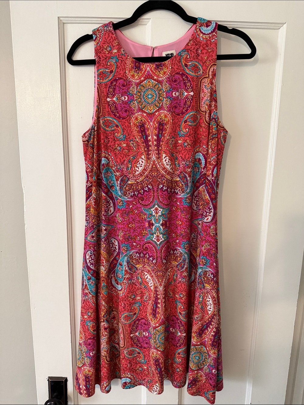 Anne Klein Pink Paisley Sleeveless Mini Dress with Turquoise Accents
